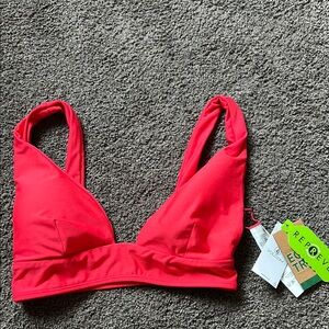 NWT Volcom Simply Seamless Halter Red Bikini Top
